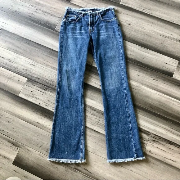 Vintage Y2K Express Ultra Low Rise Frayed Flare Leg Jeans - Picture 2 of 10